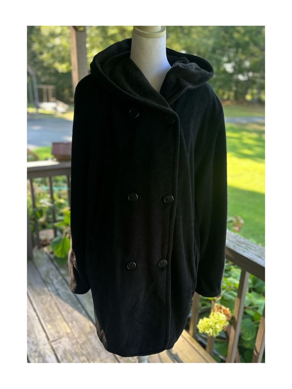 L.L. Bean Vintage Women’s XL Double Breasted Wool Blend Black Hooded Car Coat